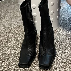Zara Black Leather Heeled Boots